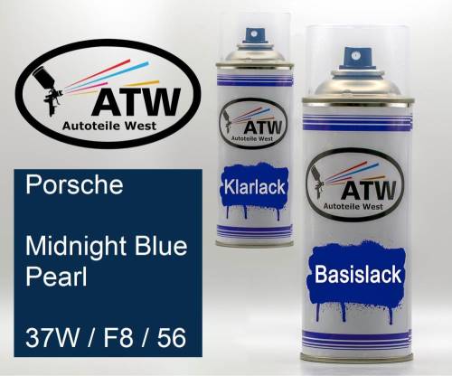 Porsche, Midnight Blue Pearl, 37W / F8 / 56: 400ml Sprühdose + 400ml Klarlack - Set, von ATW Autoteile West.